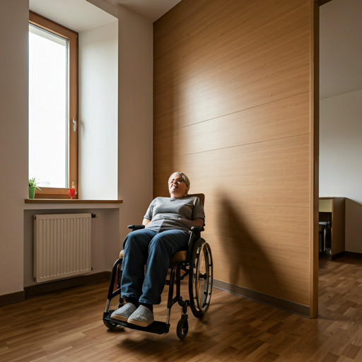 Warm and inviting modern accessible living room with a participant relaxing comfortably